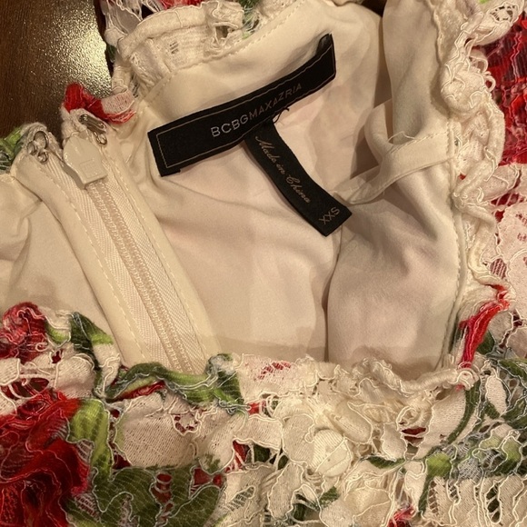 BCBGMaxAzria / La Rosa Floral Print Lace Dress High Low off shoulder ruffle xxs - Picture 6 of 7